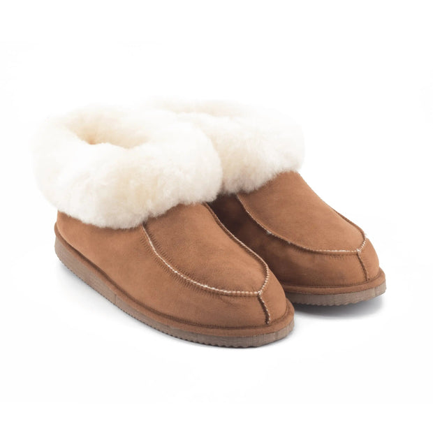 Chaussons bottines en peau de mouton camel