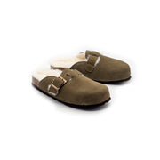 Sabots LISBONNE extérieur fermé en laine de mouton kaki