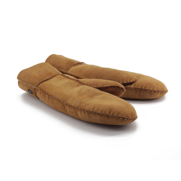 Moufles mixtes camel en peau lainée