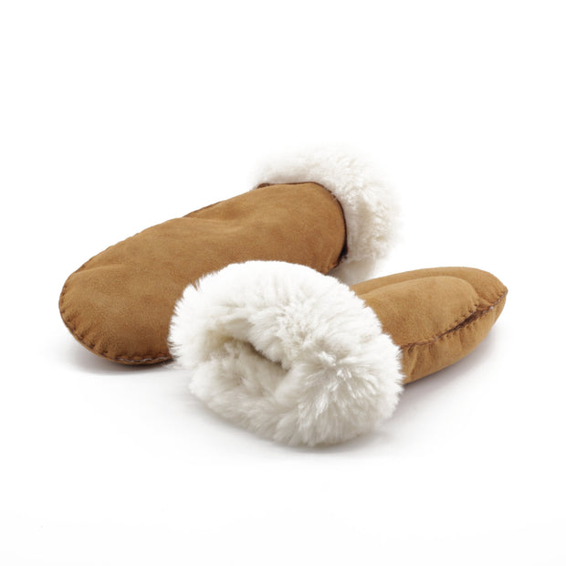 Moufles mixtes camel en peau lainée