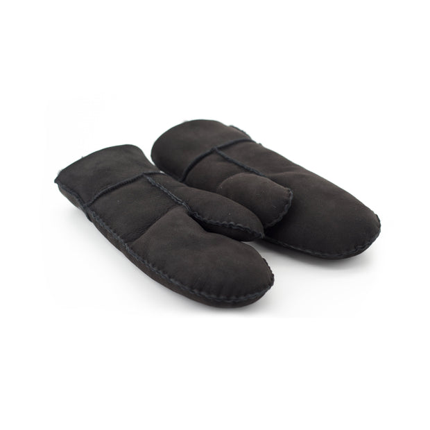 Moufles mixtes noire en peau lainée