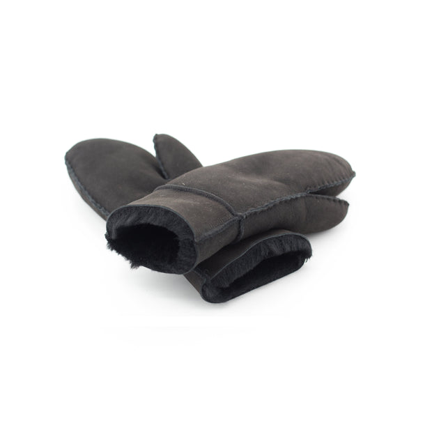 Moufles mixtes noire en peau lainée