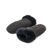 Moufles mixtes noire en peau lainée