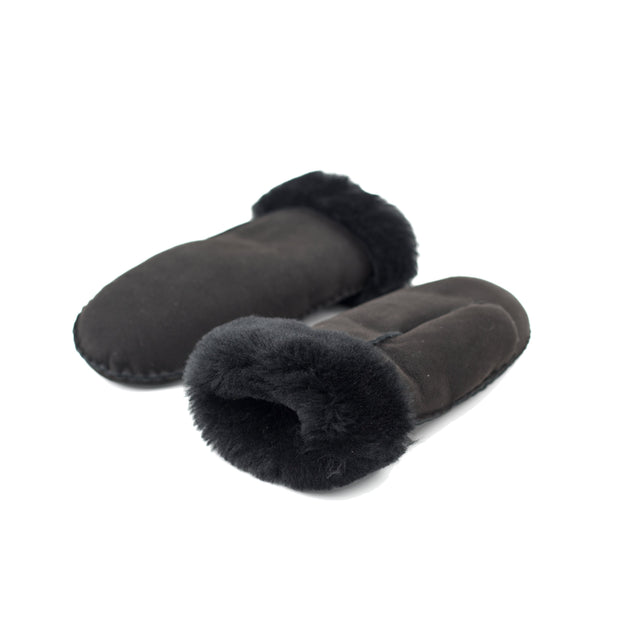 Moufles mixtes noire en peau lainée