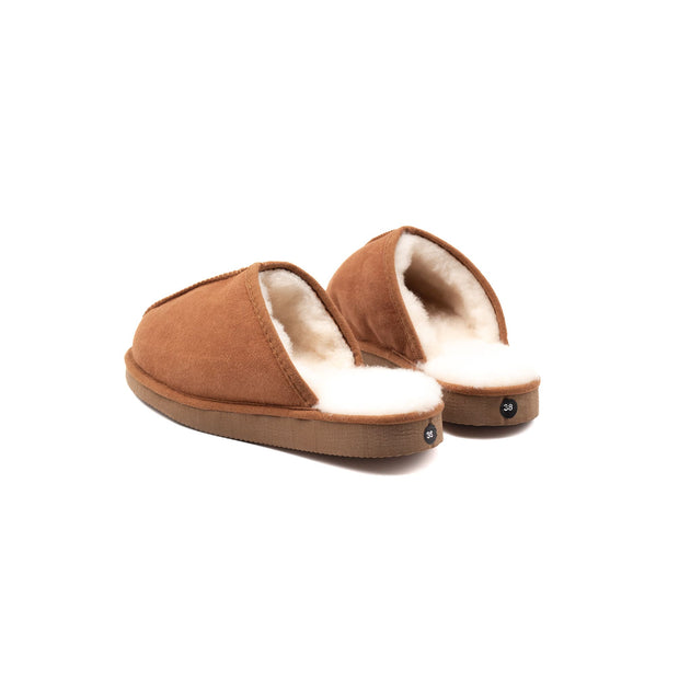 Mules en peau de mouton camel Zoé