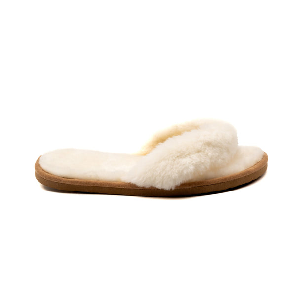 Tongs blanches en peau de mouton