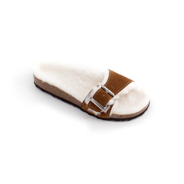 Sandales LISBONNE simple bande en laine de mouton