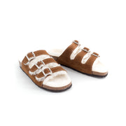 Sandales LISBONNE triple bandes extérieur en laine de mouton