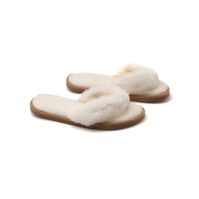 Tongs blanches en peau de mouton